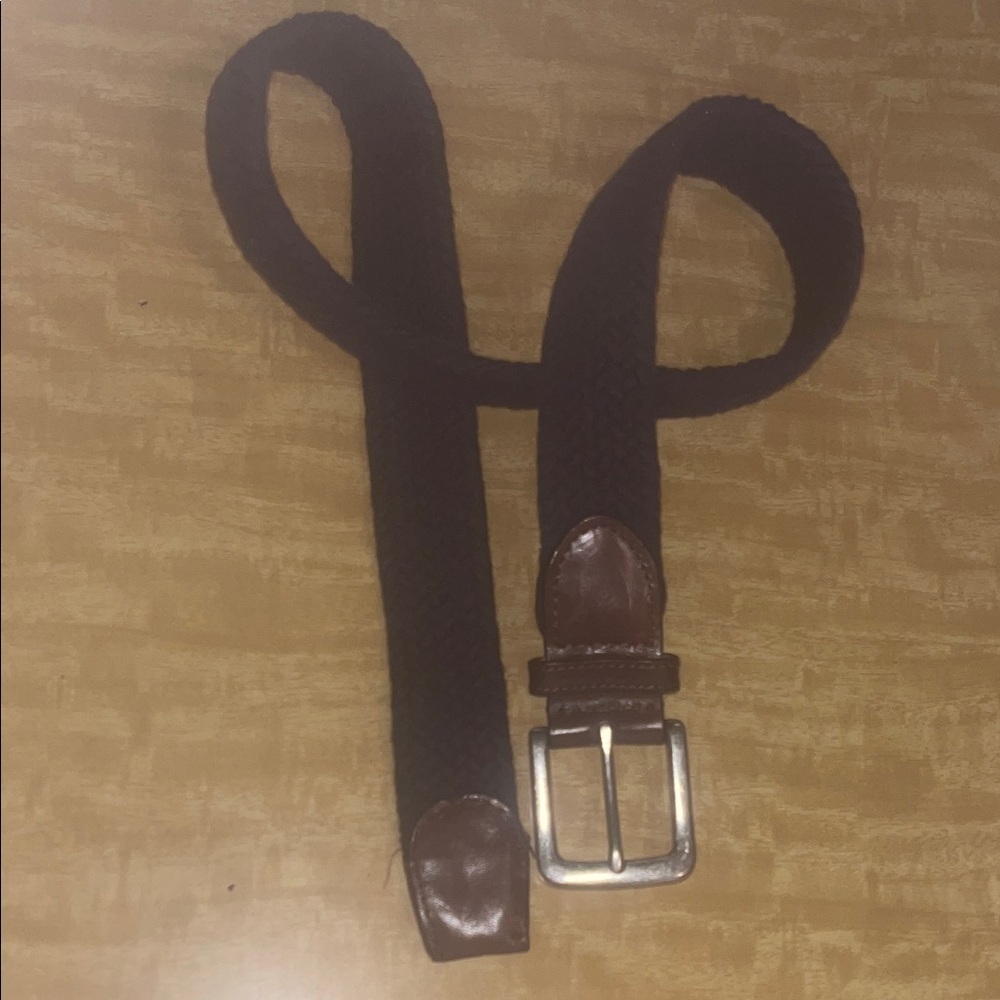 Trafalgar Dark Brown leather Deep Navy Braided Belt size 30-32